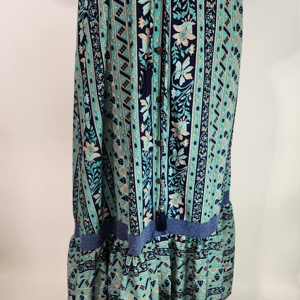 Anthropologie Boemo Boho Tiered Maxi Dress Blue Floral Paisley Whimsigoth MP - Picture 6 of 9
